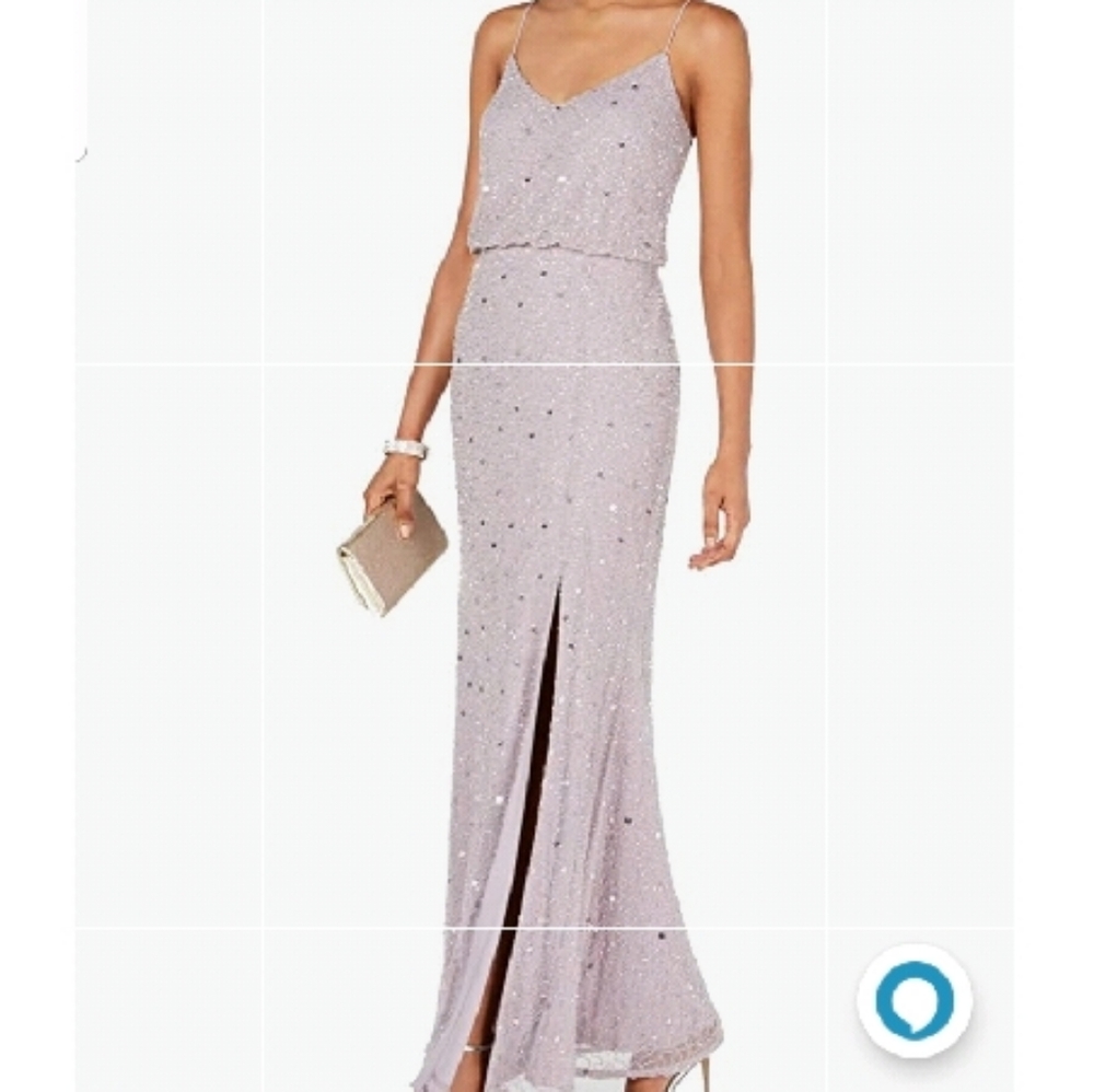 Adrianna Papell Lilac Gray Sequin Beaded long Dress - Picture 1 of 14